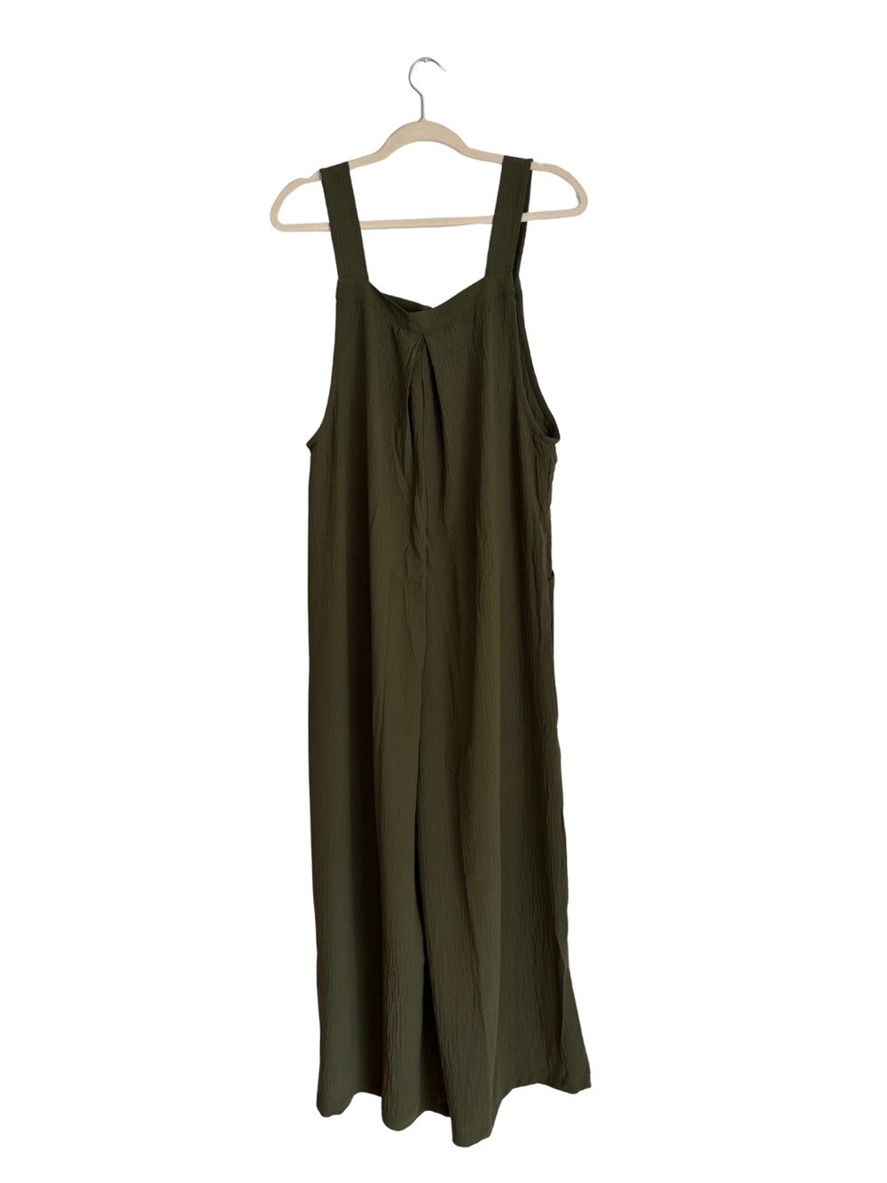 Olive Green Women's Button-Strap Wide Leg Jumper - Picture 5 of 6